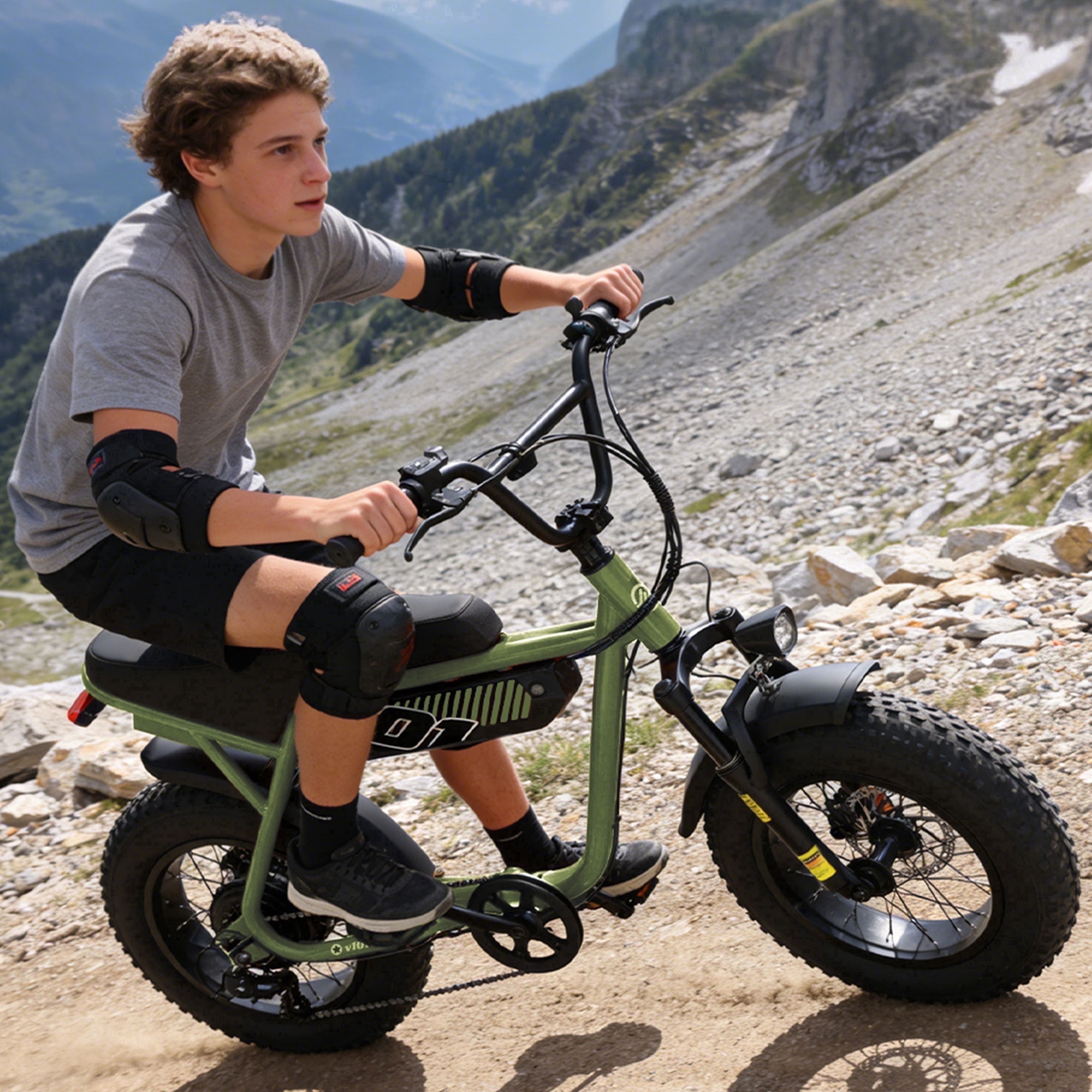 ESKUTE Electric Bike for Adults & Teens, 750W Motor (1500W Peak), 28MPH Speed, 48V 13Ah Battery, 16"x4.0" Fat Tires, 7-Speed, Front Suspension, All-Terrain EBike Green