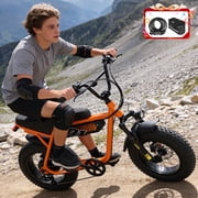 ESKUTE Electric Bike for Adults & Teens, 749W Motor , 19MPH Speed, 48V 13Ah Battery, 16"x4.0" Fat Tires, 7-Speed, Front Suspension, All-Terrain EBike Orangewith Phonebag & Lock