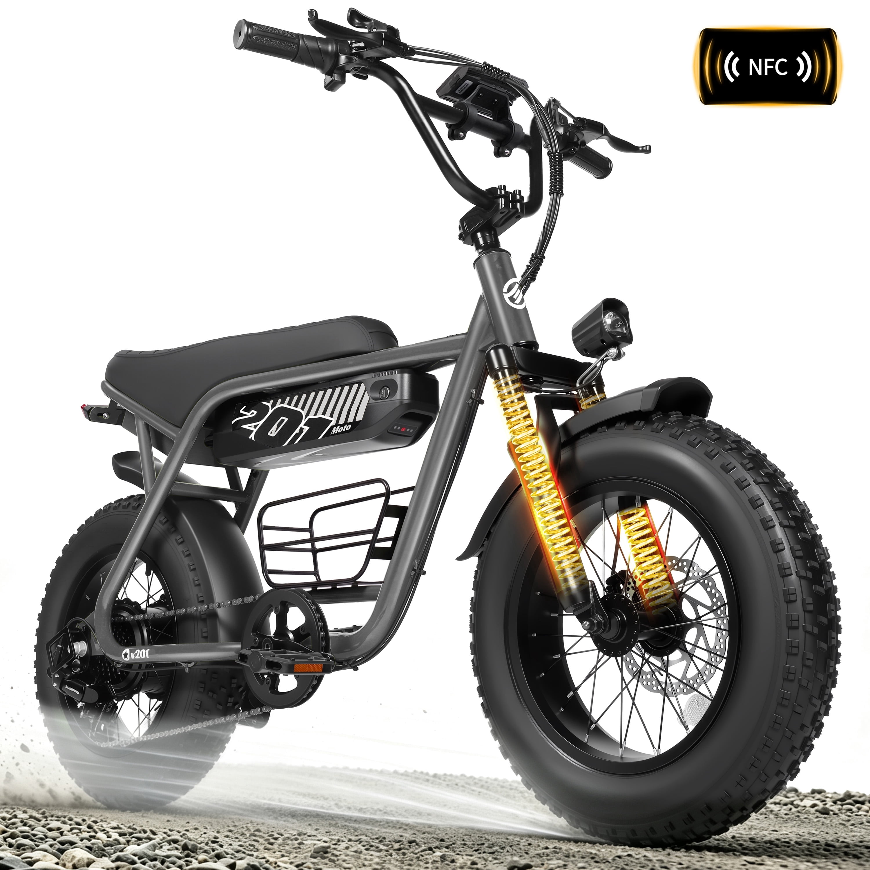 ESKUTE Electric Bike for Adults & Teens, 500W Ebike, 19 MPH, 48V 15.6Ah Battery, 20" x 4.0" Fat Tires, 7-Speed, Front Suspension, All-Terrain Electric Bicycle, Gray