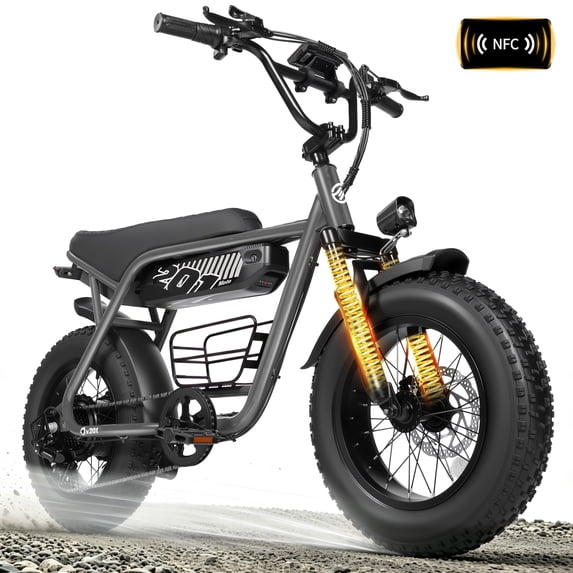 ESKUTE Electric Bike for Adults & Teens, 500W Ebike, 19 MPH, 48V 15.6Ah Battery, 20" x 4.0" Fat Tires, 7-Speed, Front Suspension, All-Terrain Electric Bicycle, Gray