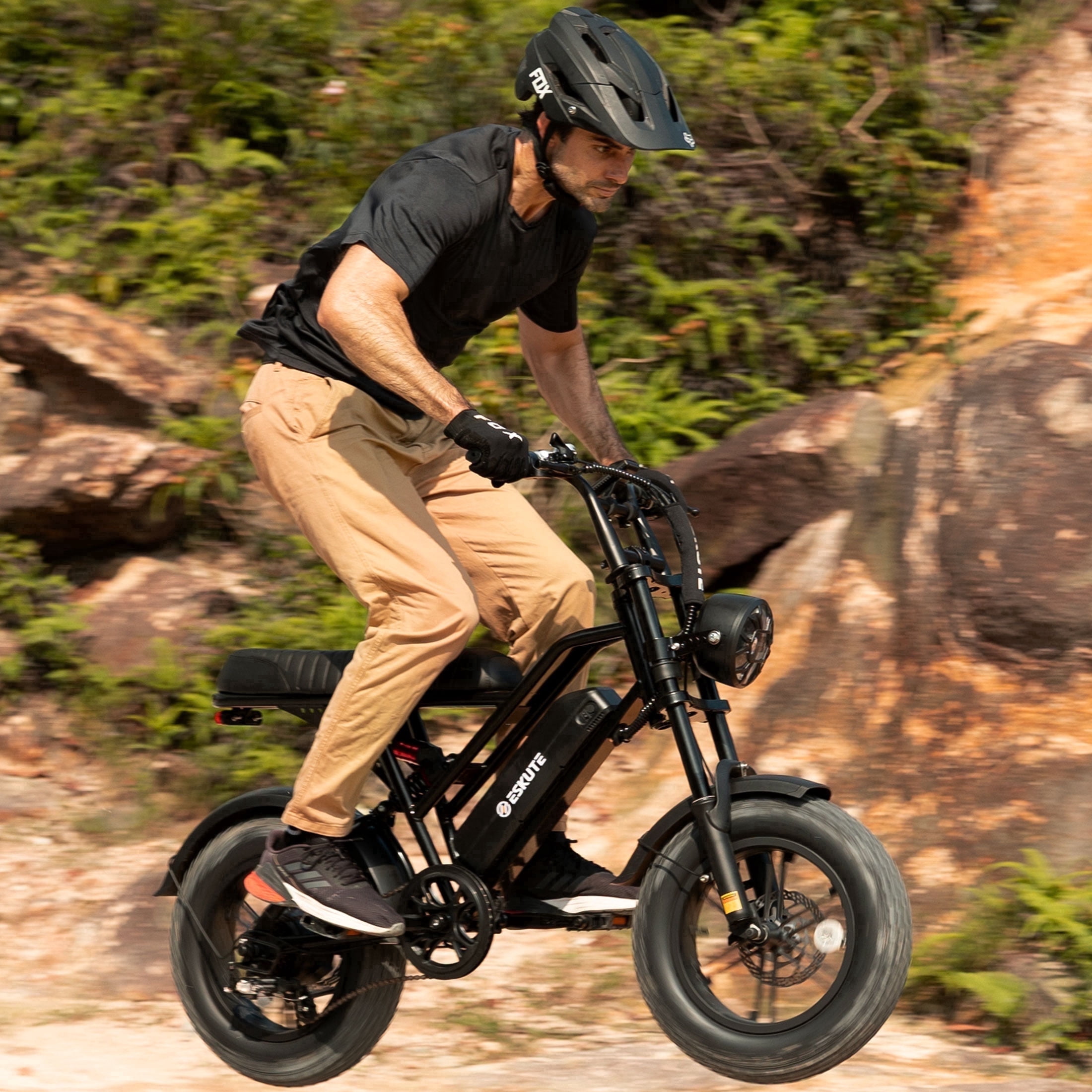 ESKUTE Electric Bike for Teens & Adults, 750W Motor (1500W Peak), 28mph Speed, 48V 13Ah Battery, 16"x4.0" Fat Tires, 7-Speed E-Bike with Dual Suspension, Black