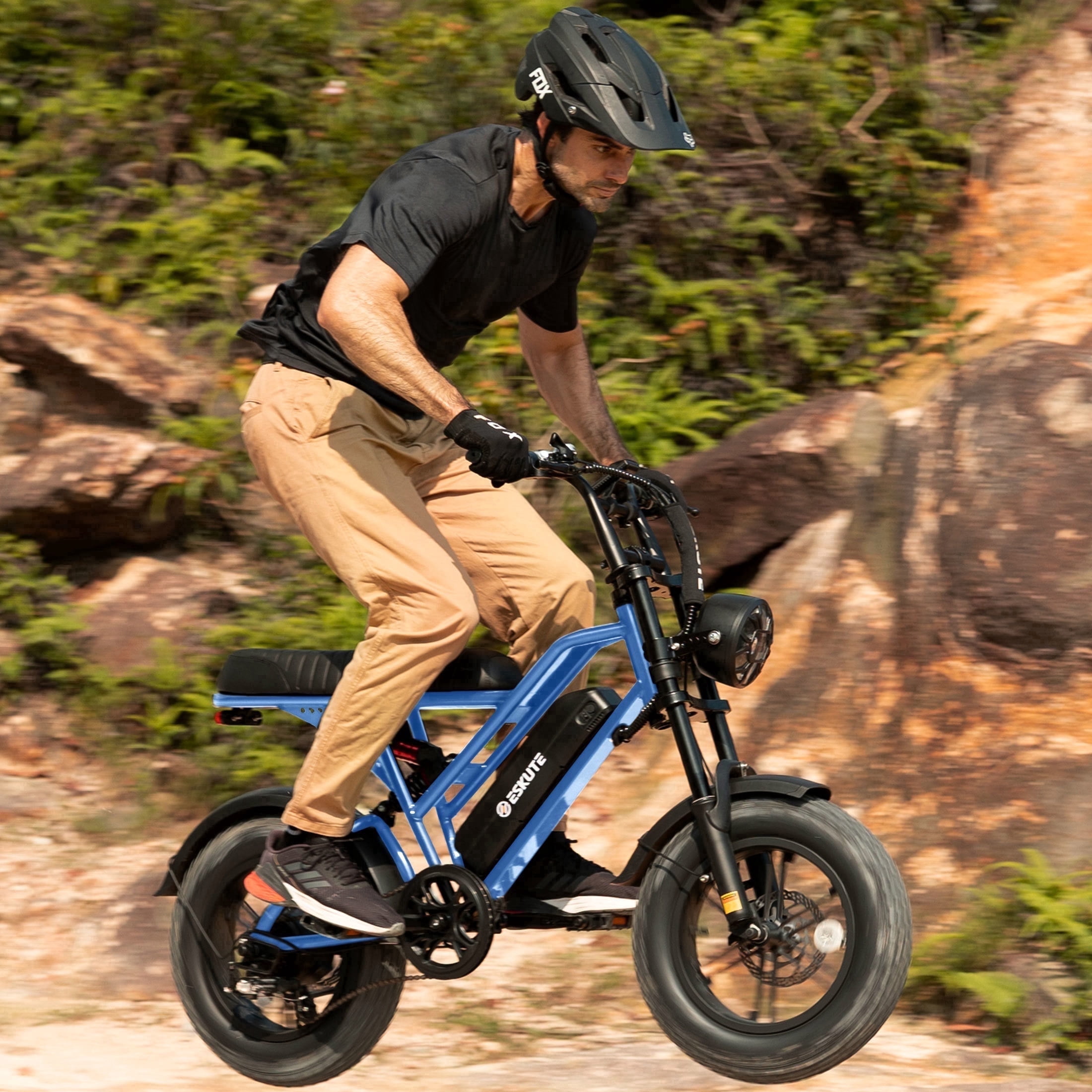 ESKUTE Electric Bike for Teens & Adults, 750W Motor (1500W Peak), 28mph Speed, 48V 13Ah Battery, 16"x4.0" Fat Tires, 7-Speed E-Bike with Dual Suspension, Blue
