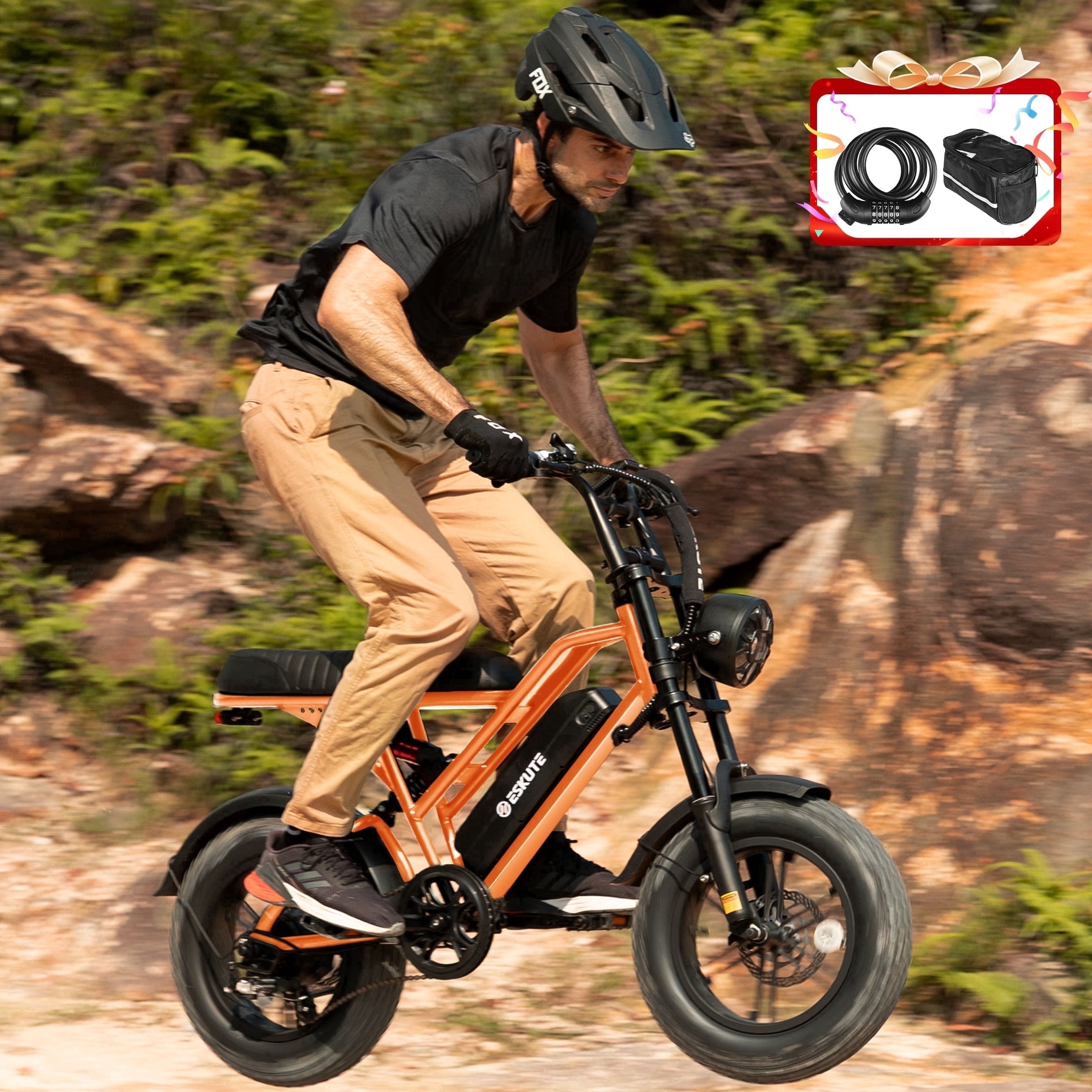 ESKUTE Electric Bike for Teens & Adults, 750W Motor (1500W Peak), 28mph Speed, 48V 13Ah Battery, 16"x4.0" Fat Tires, 7-Speed E-Bike with Dual Suspension, White with Lock & Phonebag