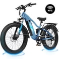 thumbnail image 1 of ESKUTE Electric Bike for Adults, 750W Motor, 20MPH, 48V 20.8Ah Battery, Up to 80-Mile Range, 26"x4.0" Fat Tires, Full Suspension, 8-Speed Blue, 1 of 6