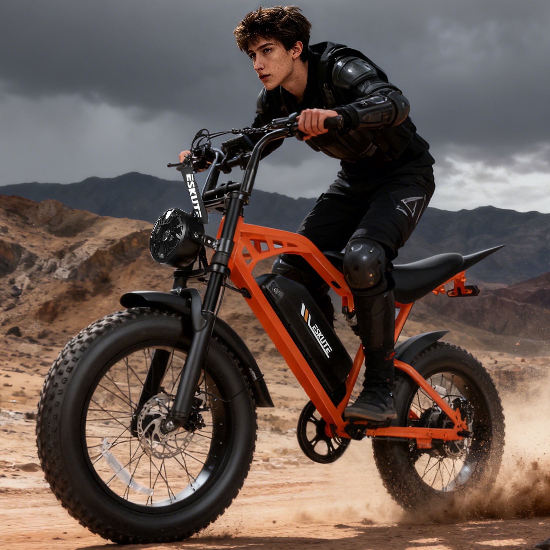 ESKUTE Electric Bike for Adults, 29MPH Dirt E-Bike, 48V 20.8Ah Battery, 20"x4.0" Fat Tires, 80-Mile Range, NFC Unlock, 7-Speed, Dual Suspension, Pink