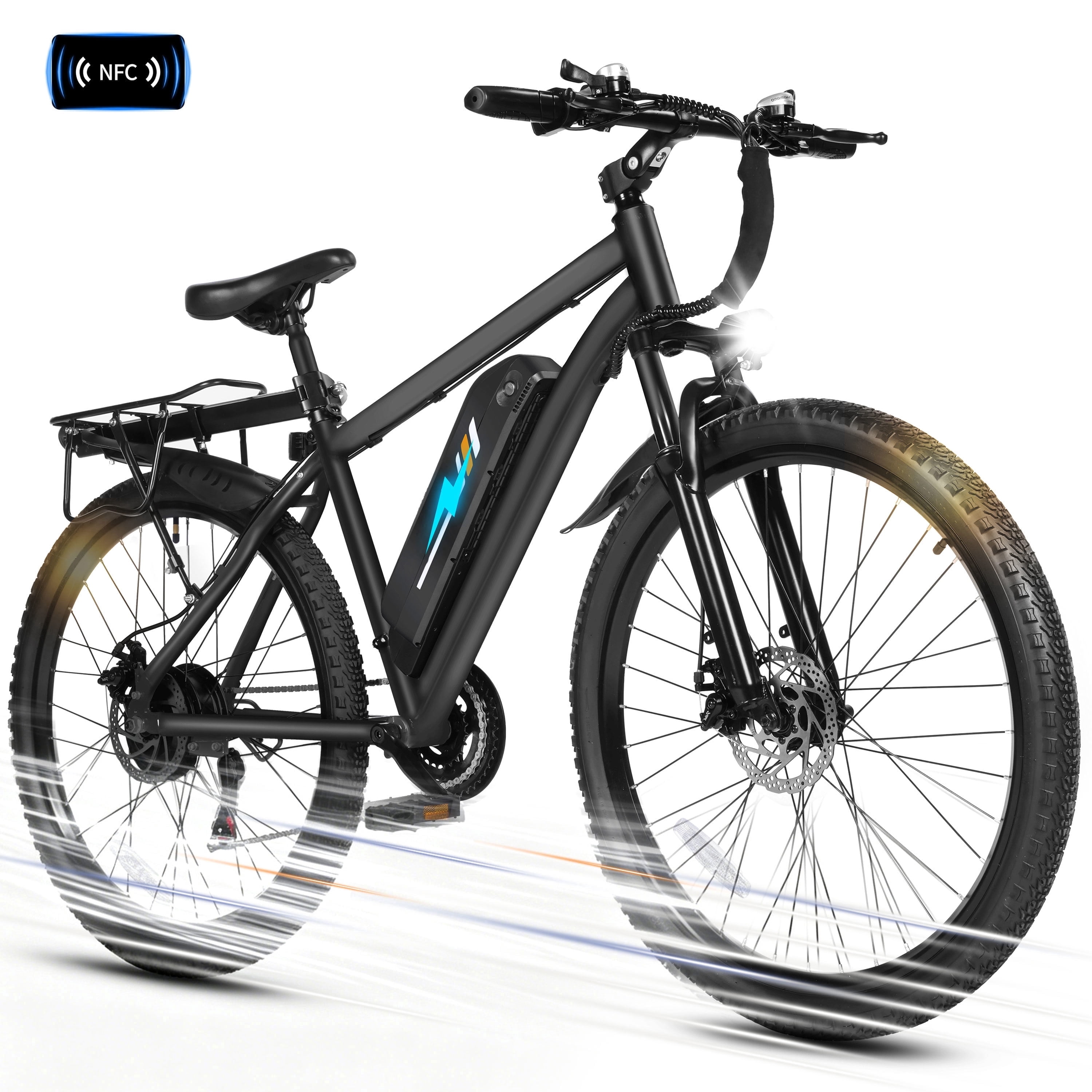 ESKUTE Electric Mountain Bike for Adults – 27.5" 21-Speed Ebike, 750W Brushless Motor, 20MPH, 48V 10.4Ah Battery, Step-Over Frame, NFC Unlock, Black with Fender & Rack