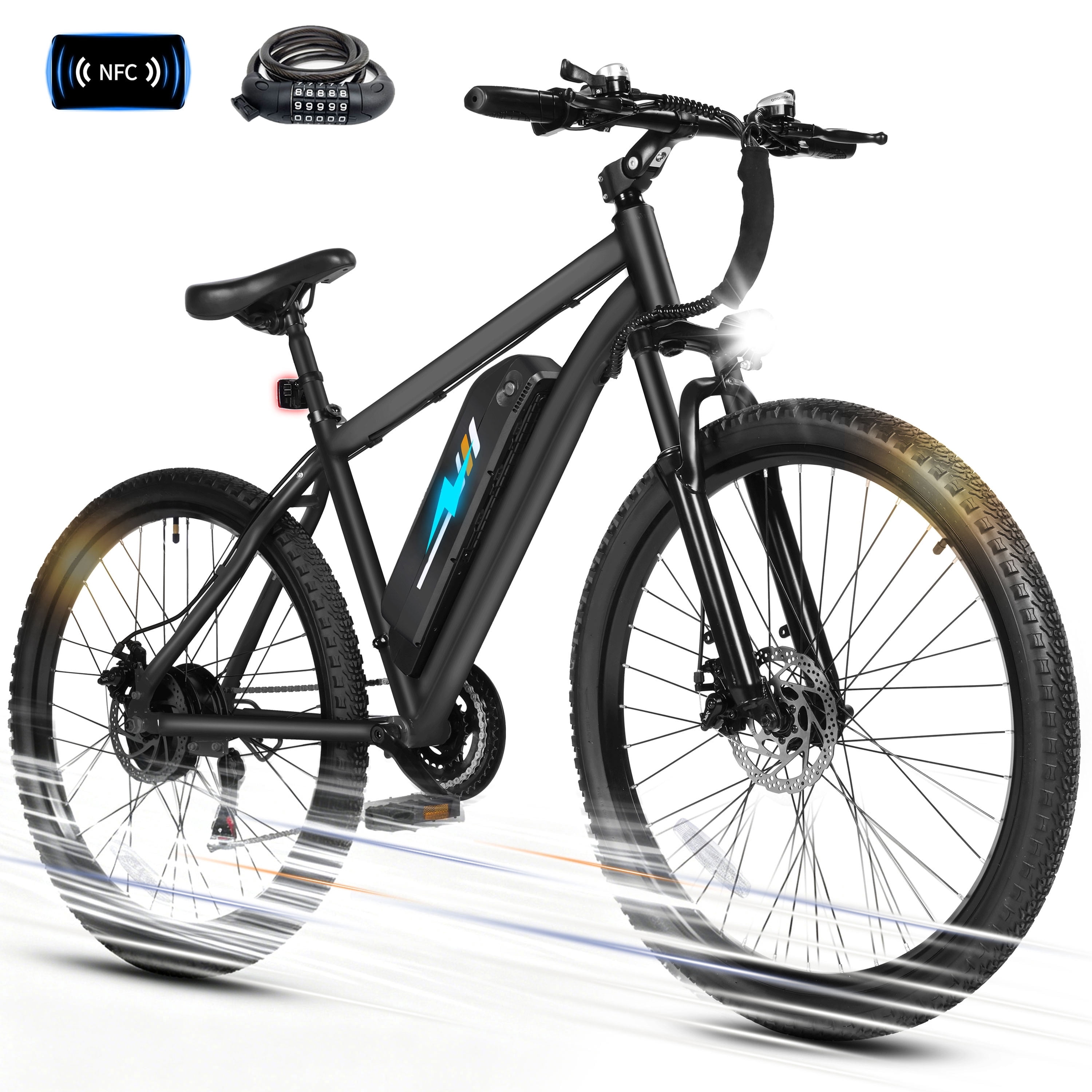 ESKUTE Electric Mountain Bike for Adults – 27.5" 21-Speed Ebike, 750W Brushless Motor, 20MPH, 48V 10.4Ah Battery, Step-Over Frame, NFC Unlock, Black with Fender & Rack
