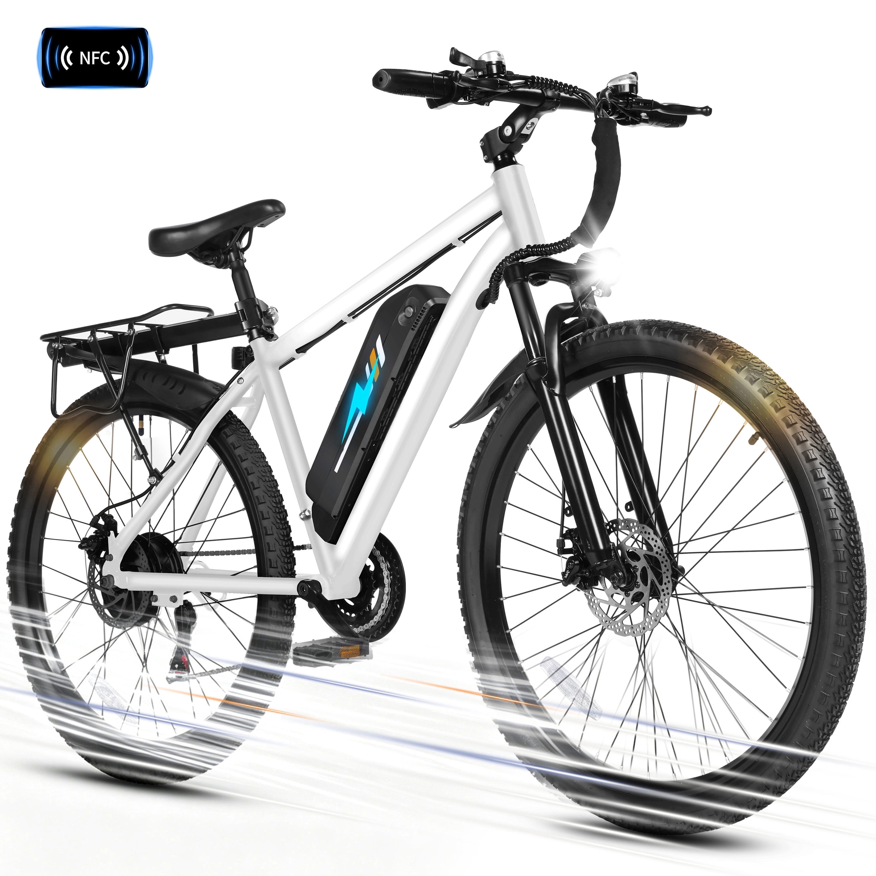 ESKUTE Electric Mountain Bike for Adults – 27.5" 21-Speed Ebike, 750W Brushless Motor, 20MPH, 48V 10.4Ah Battery, Step-Over Frame, NFC Unlock, Black with Fender & Rack