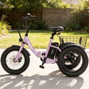 ESKUTE Electric Tricycle for Beginners, 16" x 3.0 Fat Tire Folding 3-Wheel E-Bike, 500W Peak Motor, 302Wh Battery, Step-Thru Design, 12.5 MPH, Pink