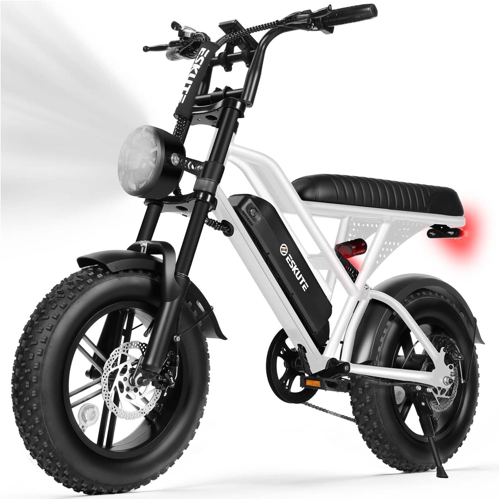 ESKUTE Electric White Bike for Adults – 500W Motor 48V 13Ah Battery, 19MPH, 16"x4.0" Fat Tire E-Moped, 7-Speed, Up to 60 Miles, Commuter E-Bike for Adul UL2849