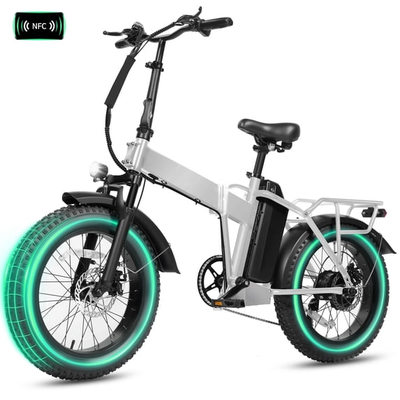 ESKUTE Folding Electric Bike for Adults with 750W Motor 20 MPH Top Speed, 48V 20.8Ah Battery, 20"x4.0" Fat Tires, 80-Mile Range 7-Speed Gear, White UL2849