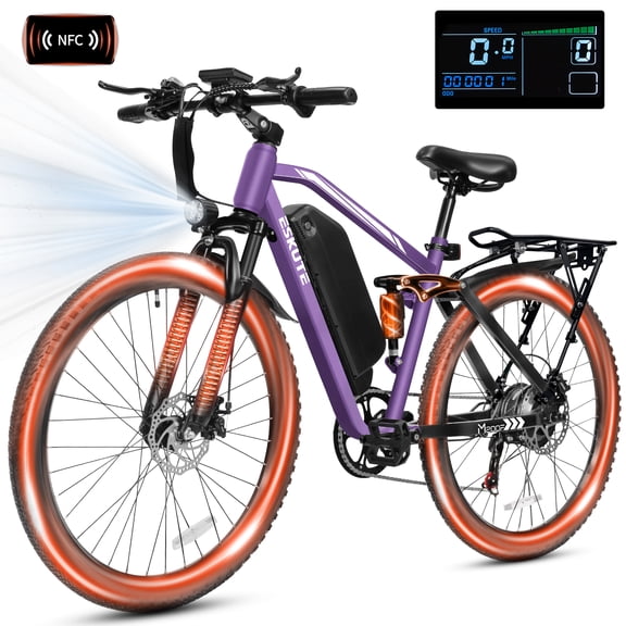 ESKUTE M200F Electric Bike for Adults, 27.5" Full Suspension Mountain E-Bike, 1500W Peak Brushless Motor 20+ MPH, 48V 20.8Ah Up to 80 Miles Range, Step-Over Electric Bicycle Purple, UL2849