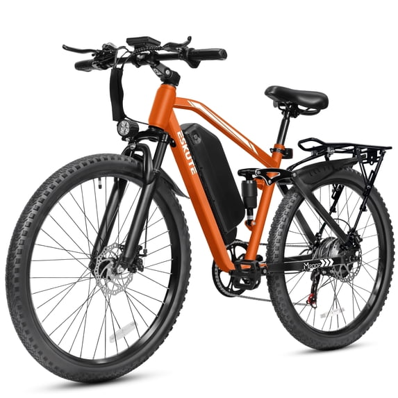 ESKUTE M200F Electric Bike for Adults, 27.5" Full Suspension Mountain E-Bike, 750W Motor 20 MPH, 48V 20.8Ah Up to 60 Miles Range, Step-Over Electric Bicycle Orange, UL2849