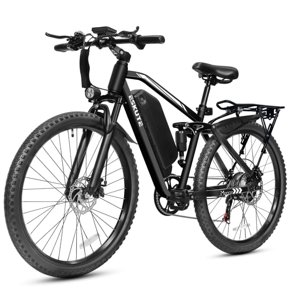 ESKUTE M200F Electric Bike for Adults, 27.5" Mountain E-Bike, 1500W Peak Brushless Motor 20 MPH, 48V 20.8Ah Up to 80 Miles Range, Full Suspension Step-Over Electric Bicycle Black, UL2849