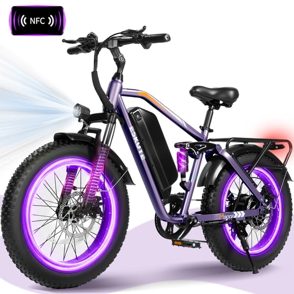 ESKUTE M300 Electric Bike for Adults, Full Suspension Fat Tire Mountain Ebike, 48V 20.8Ah Removable Battery, 750W Motor, Up to 20MPH, 80 Miles Electric Bicycle Purple, UL2849