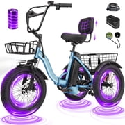 ESKUTE T300 E Trike Electric Tricycle for Adults, 750W Brushless Motor 18MPH Fat Tire Folding Trike, Step-Thru 3 Wheel Electric Bicycle, Blue with Phone Holder Bag & Mirrors & Lock, UL2849