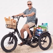 ESKUTE T300 MAX Adult Electric Tricycle with Reverse, 48V 20.8Ah Removable Battery, 750W Motor 18MPH, 20x3.0" Fat Tire, 80-MileRange,3 Riding Modes UL2849 Black
