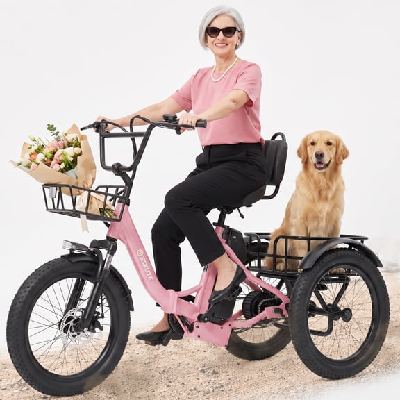 ESKUTE T300 MAX Adult Electric Tricycle with Reverse, 48V 20.8Ah Removable Battery, 749W Motor, 20x3.0" Fat Tire, 80-MileRange,3 Riding Modes UL2849 Pink