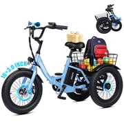 ESKUTE T300M Electric Tricycle for Beginners, Folding 3-Wheel E-Bike with 250W Motor, 302Wh Battery, 12 MPH , 16" x 3.0 Fat Tires, Step-Thru, Blue, UL2849