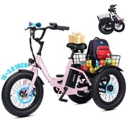 ESKUTE T300M Electric Tricycle for Beginners, Folding 3-Wheel E-Bike with 250W Motor, 302Wh Battery, 12 MPH , 16" x 3.0 Fat Tires, Step-Thru, Pink, UL2849