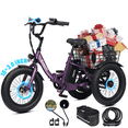 thumbnail image 1 of ESKUTE T300mini Electric Tricycle for Beginners, 16" x 3.0 Fat Tire Folding 3-Wheel E-Bike, 250W Motor 12 MPH, 302Wh Battery, Step-Thru, Purple with Lock, Phonebag and mirror, UL2849, 1 of 8