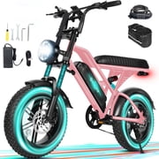 ESKUTE V100 Electric Bike for Teens Adults, 750W, 20 MPH, 48V 13 Ah,16"x4.0" Fat Tire E Bicycle, 7-Speed E-Bike with Dual Suspension, Pink with Lock & Phonebag, UL2849 Class 2