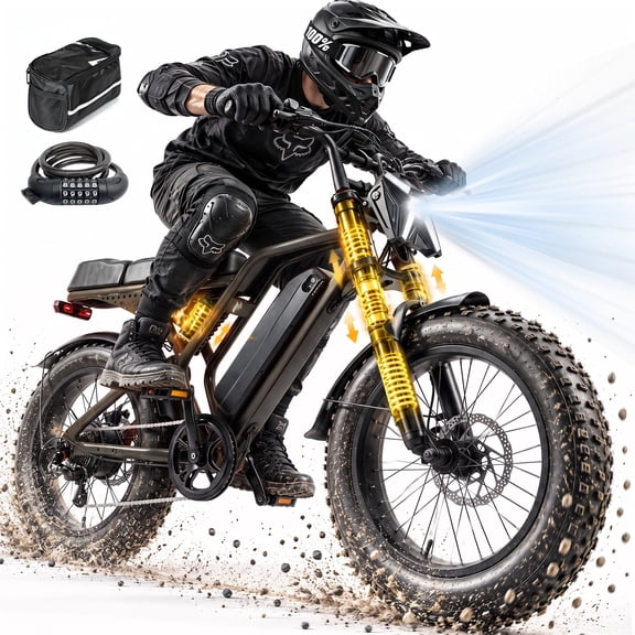 ESKUTE V100Pro Electric Bike for Adults,500W Motor, 20"x4" Fat Tire, 19mph E Mountain Bike, 48V/15.6AH TUV Certified UL2849 Class 2 Black with Phonebag & Lock