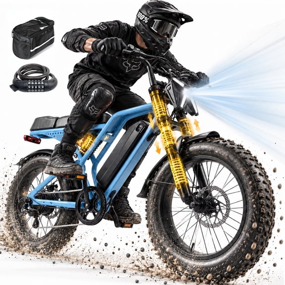ESKUTE V100Pro Electric Bike for Adults,500W Motor, 20"x4" Fat Tire, 19mph E Mountain Bike, 48V/15.6AH TUV Certified UL2849 Class 2 Blue with Phonebag & Lock