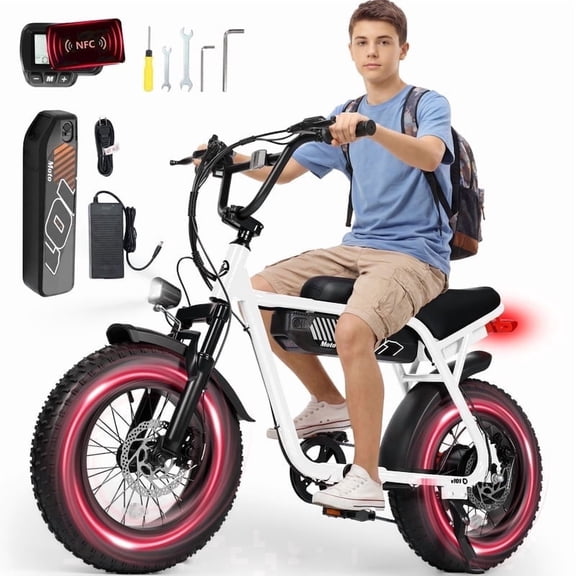 ESKUTE V101 Electric Bike for Adults & Teens 749W , 19MPH, 48V 13Ah Battery, 16"x4.0" Fat Tire E-Bike, 7-Speed, Front Suspension, All-Terrain Ebike White, UL2849 Class 2