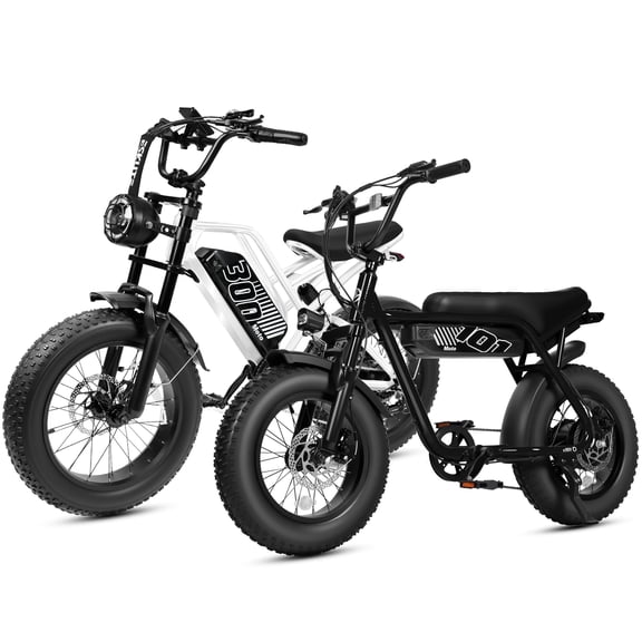 ESKUTE V101 & V300 2 Electric Bikes Bundle for Adults & Teens, with V101 and V300 E-Bikes, 48V 13Ah & 48V 20.8Ah Batteries, Fat Tires, 7-Speed, Front Suspension, NFC Unlock, Black & White, UL2849