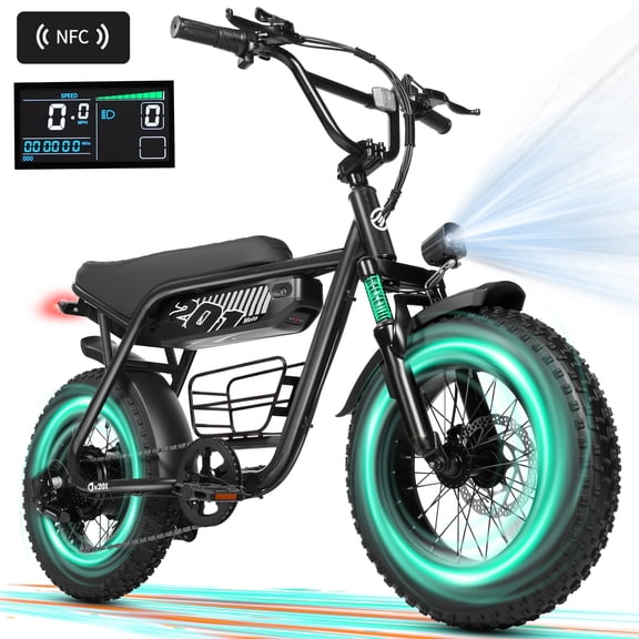ESKUTE V201 Electric Bike for Adults & Teens 750W Peak 1500W, 30MPH, 48V 15Ah Battery, 20"x4.0" Fat Tire E-Bike, 7-Speed, Front Suspension, All-Terrain Ebike Black, UL2849
