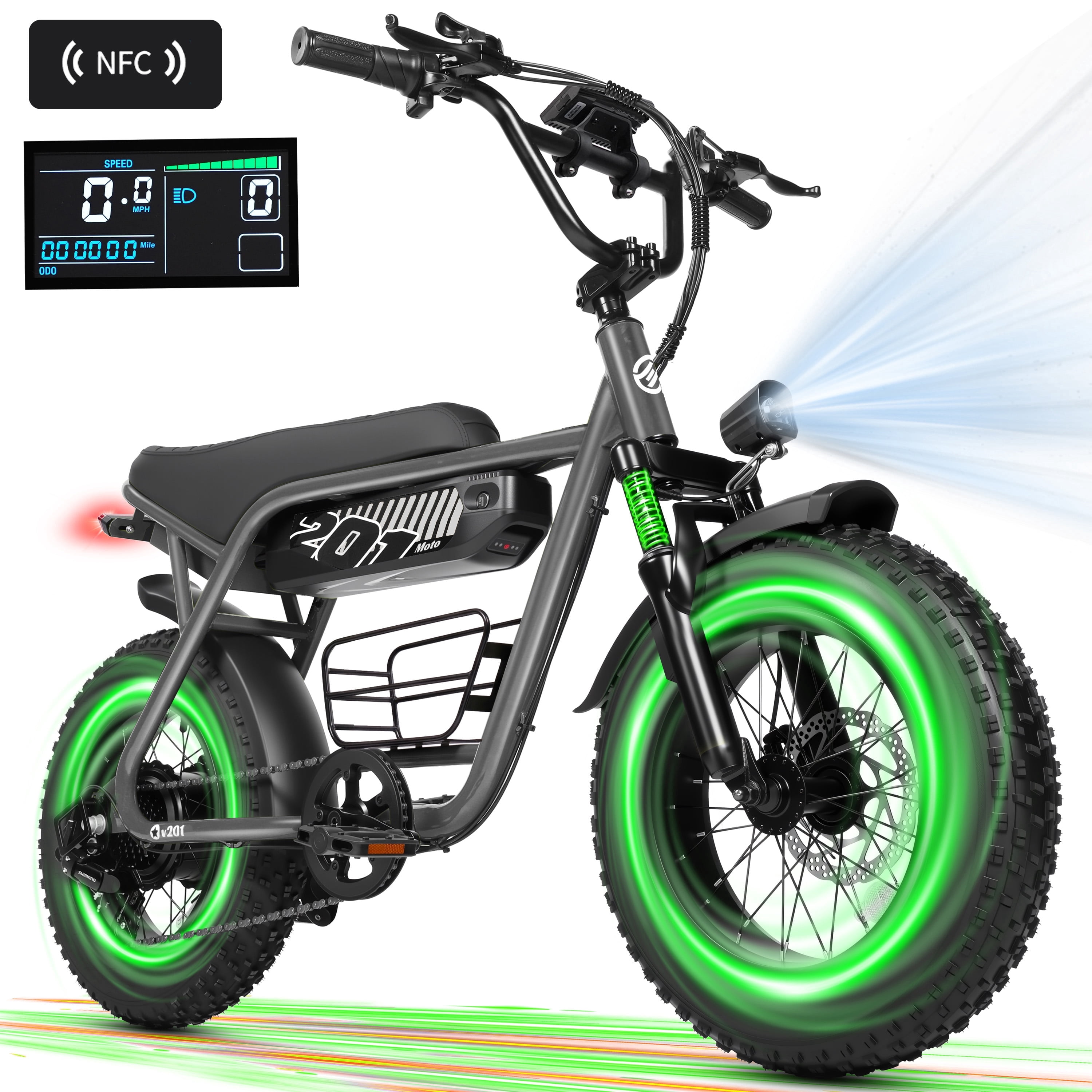 ESKUTE V201 Electric Bike for Adults & Teens 750W Peak 1500W, 30MPH, 48V 15.6Ah Battery, 20"x4.0" Fat Tire E-Bike, 7-Speed, Front Suspension, All-Terrain Ebike Gray, UL2849