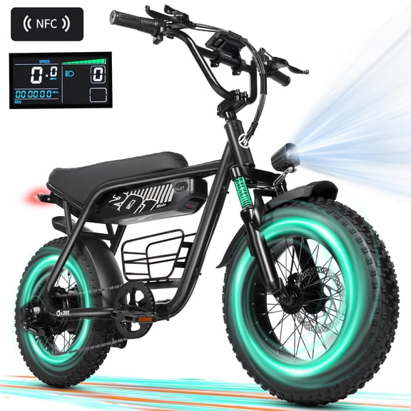 ESKUTE V201 Electric Bike for adults -Ebike with 500W, 48 V, 15.6 Ah Battery, 20 Inch Fat Tire, 7 Speed, Front Suspension, Black UL2849