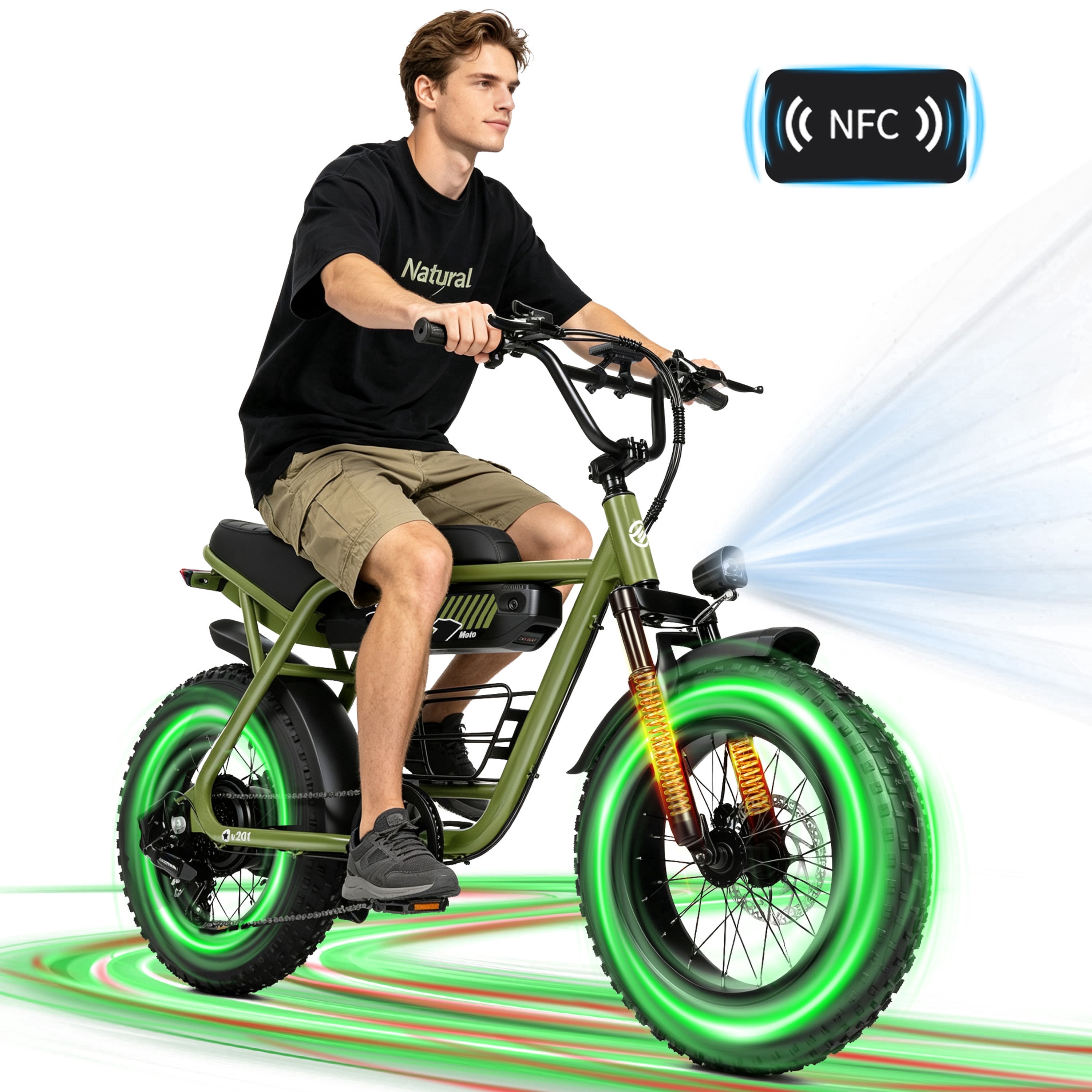 ESKUTE V201D Electric Bike for Adults & Teens, 500W, 19MPH, 48V 15.6Ah Battery, 20"x4.0" Fat Tire Ebike, 7-Speed , Front Suspension, All-Terrain Electric Bicycle Black, UL2849