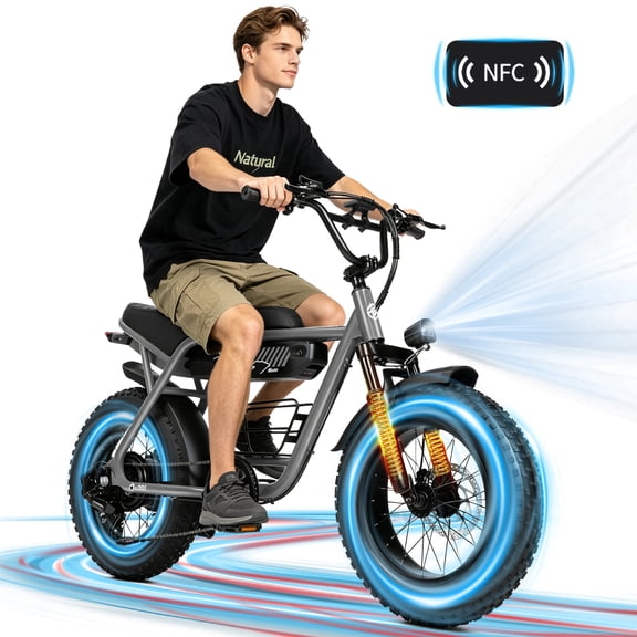 ESKUTE V201D Electric Bike for Adults & Teens, 500W, 19MPH, 48V 15.6Ah Battery, 20"x4.0" Fat Tire Ebike, 7-Speed , Front Suspension, All-Terrain Electric Bicycle Gray, UL2849