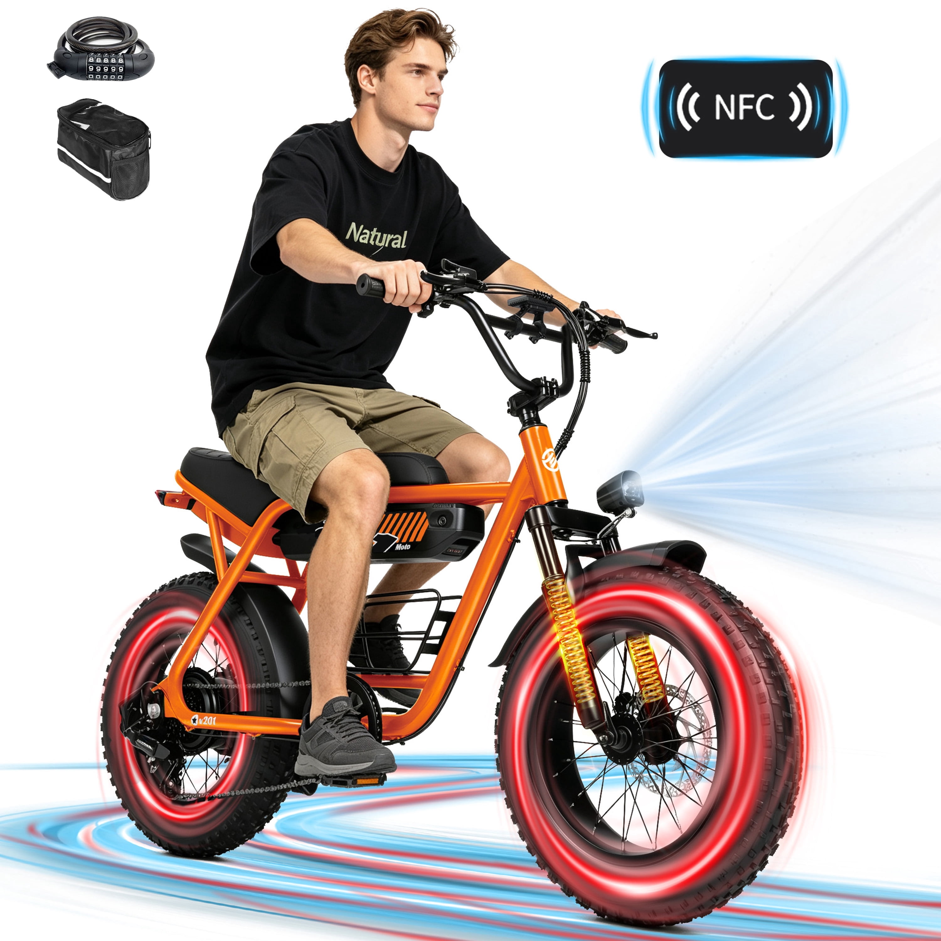 ESKUTE V201D Electric Bike for Adults & Teens, 500W, 19MPH, 48V 15.6Ah Battery, 20"x4.0" Fat Tire Ebike, 7-Speed , Front Suspension, All-Terrain Electric Bicycle Black, UL2849