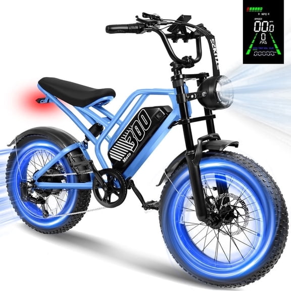 ESKUTE V300D Ebike for Adults, Up to 30MPH Electric Bicycle, Peak 1500W Motor, 48V Removable Battery, 20" x 4.0" Fat Tire E-Bike, Full Suspension, 7-Speed for All Terrain Blue, UL2849