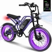 ESKUTE V300D Ebike for Adults, Up to 19MPH Electric Bicycle, 749W Motor, 48V Removable Battery, 20" x 4.0" Fat Tire E-Bike, Full Suspension, 7-Speed for All Terrain Purple, UL2849