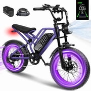 ESKUTE V300D Ebike for Adults, Up to 19MPH Electric Bicycle, 749W Motor, 48V Battery, 20" x 4.0" Fat Tire E-Bike, Full Suspension, 7-Speed for All Terrain Purple with Phonebag & Lock, UL2849
