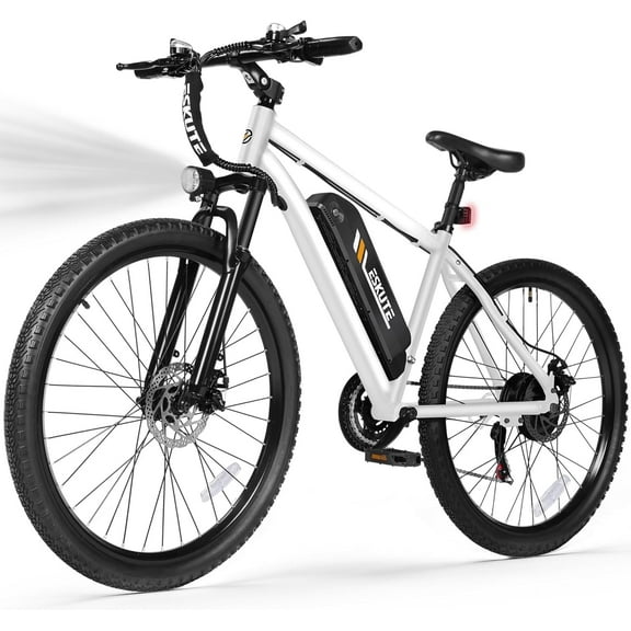 ESKUTE White Electric Bike for Adults 27.5" Mountain E-Bike, 21-Speed,1200W Peak Brushless Motor 19MPH,500W Motor 48V 10.4Ah Removable Battery, Up to 55 Miles Range, Commuter E-MTB,with NFC Unlock