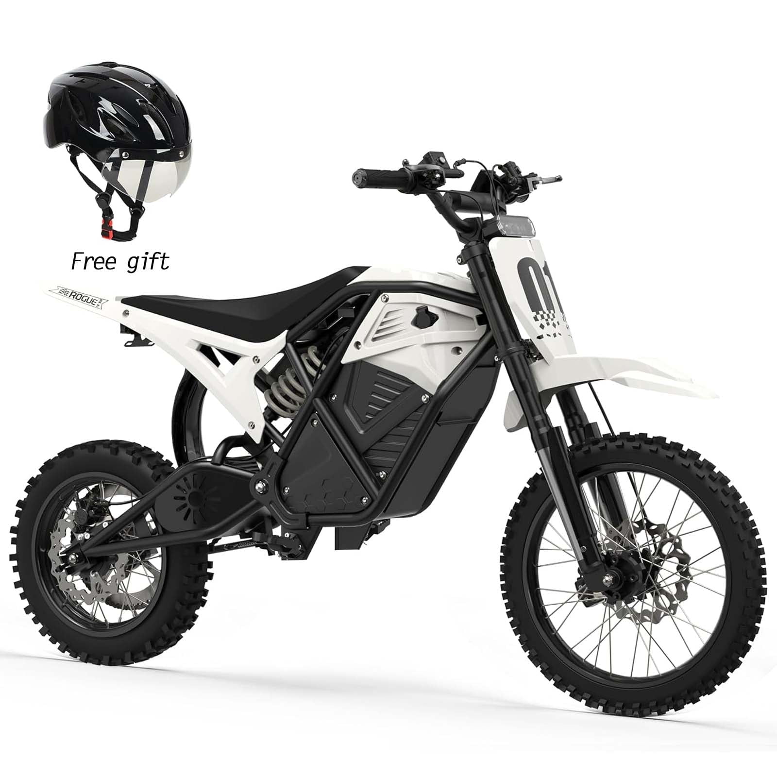 ESKUTE White Electric Dirt Bike , Mid-Drive Motor 3500W Peak, 220Nm Torque, Electric Motorcycle with 48V 23Ah Battery, 53-Mile Range, 19.8+mph, Hydraulic Nitrogen Dual Shock Absorbers