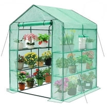 57 x 57 x 76" Walk-in Greenhouse - Durable Outdoor Kit with Thicken PE Cover & Window. Heavy Duty 3-Tier 8-Shelf Plant House for Backyard, Patio, Indoor. ESL Greenhouses