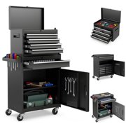 Rolling Tool Chest, 5 Drawers with Big Cabinet, Tool Trolley with 4 Universal Lockable Wheels and Lock Bar, Great Black Tool Cart for Garage Workshop, Sturdy Heavy Duty Tool Storage, Easy Assemble