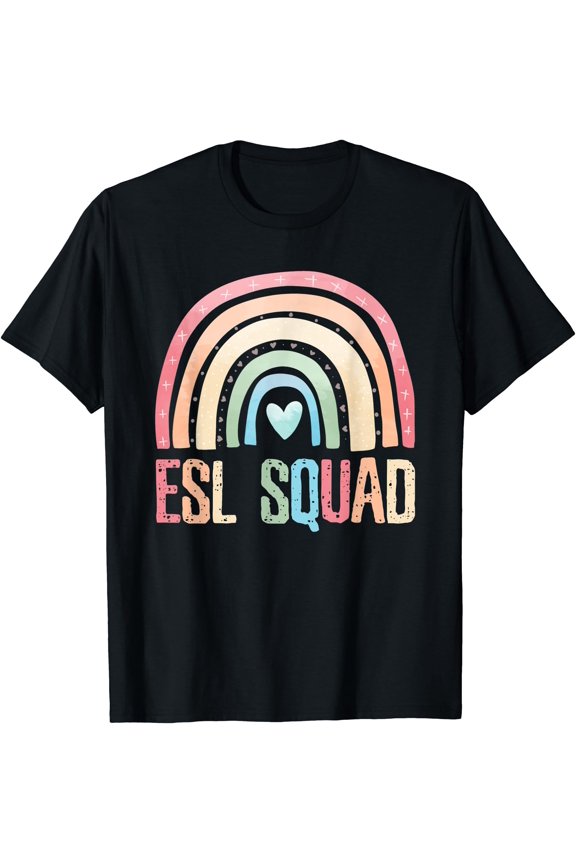 ESL Squad Teacher Crew Team Back To School English Rainbow T-Shirt