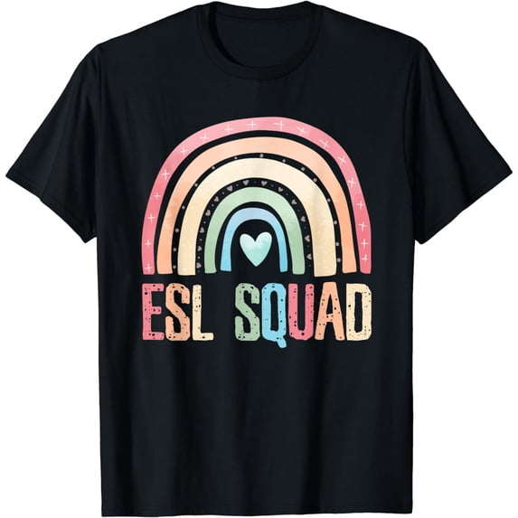ESL Squad Teacher Crew Team Back To School English Rainbow T-Shirt