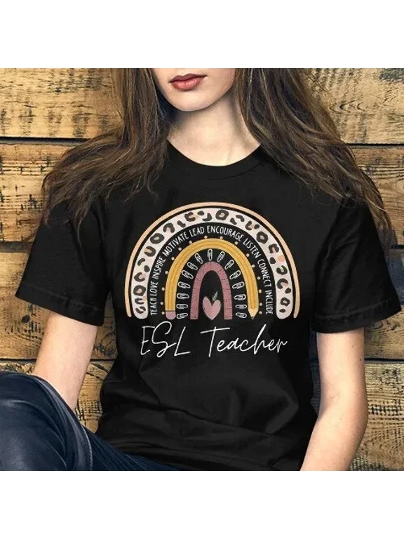 ESL Teacher Rainbow Teach Love Inspire Back To School T-Shirt