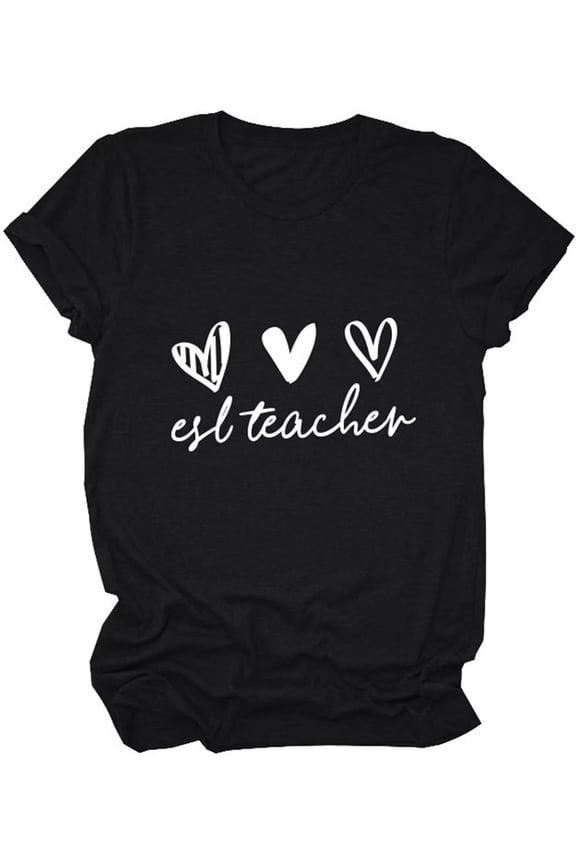 ESL Teacher Shirt Women Funny Heart Graphic Tees Teaching Life T-Shirt Summer Back to School Short Sleeve T Shirt