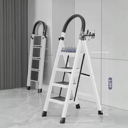 ESLIFE 4-Step Folding Ladder, Anti-Slip, Portable, Multi-Use for Home & Office(330lb Capacity), White