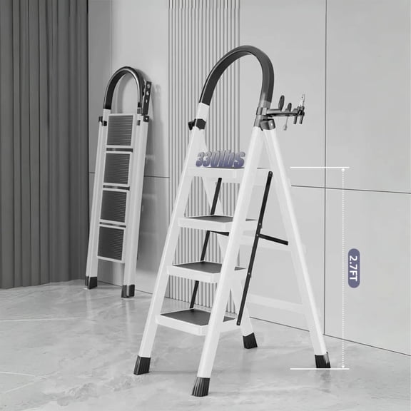 ESLIFE 4-Step Folding Ladder, Anti-Slip, Portable, Multi-Use for Home & Office(330lb Capacity), White