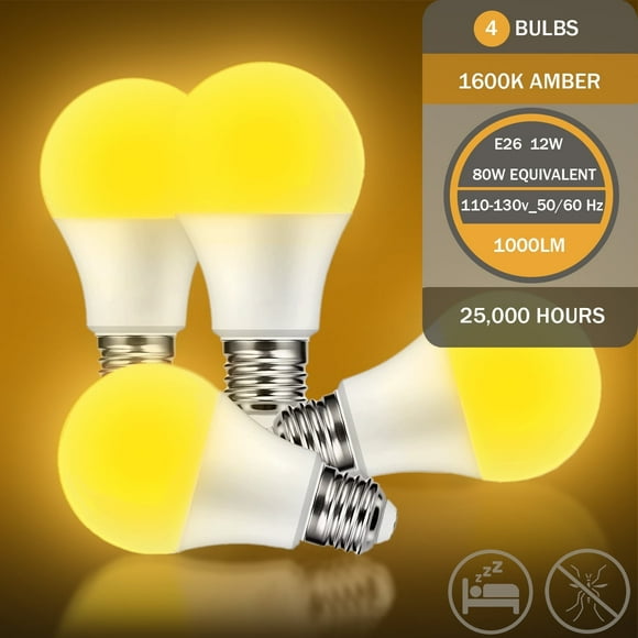EssentLife Yellow LED Light Bulbs, No Bug Attraction, Cozy Amber Glow, 1000LM, 12W (80W Eq.), Indoor & Outdoor
